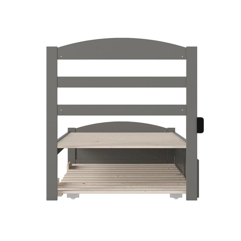 Lit plateforme en bois massif avec pied de lit et lit gigogne double XL