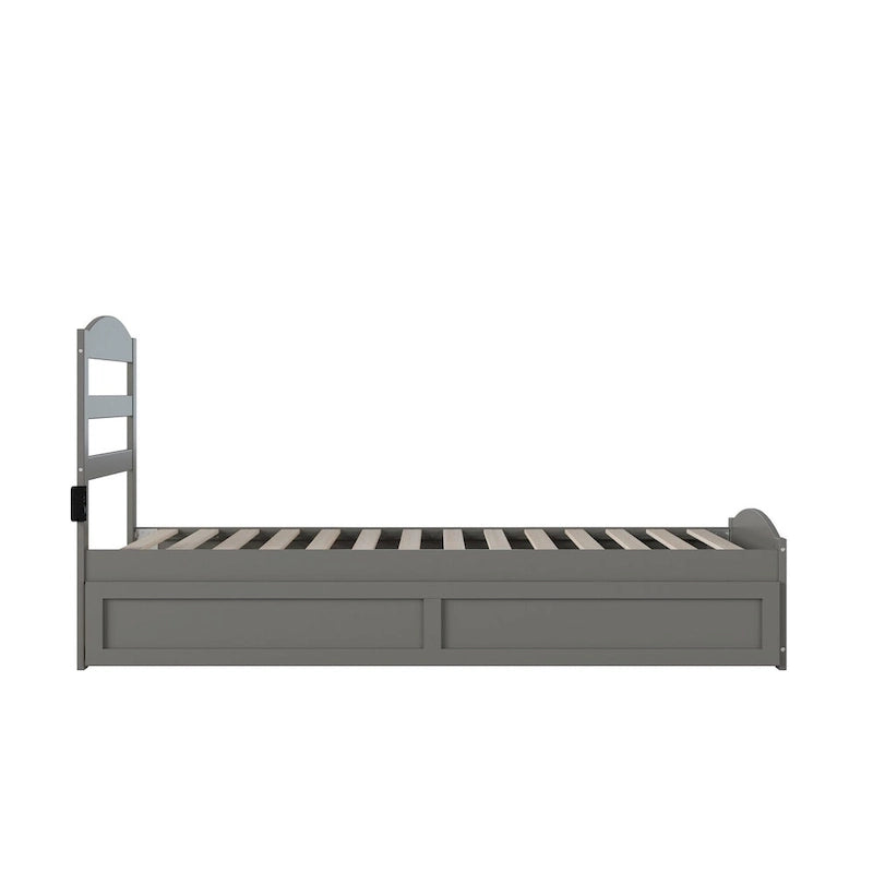 Lit plateforme en bois massif avec pied de lit et lit gigogne double XL