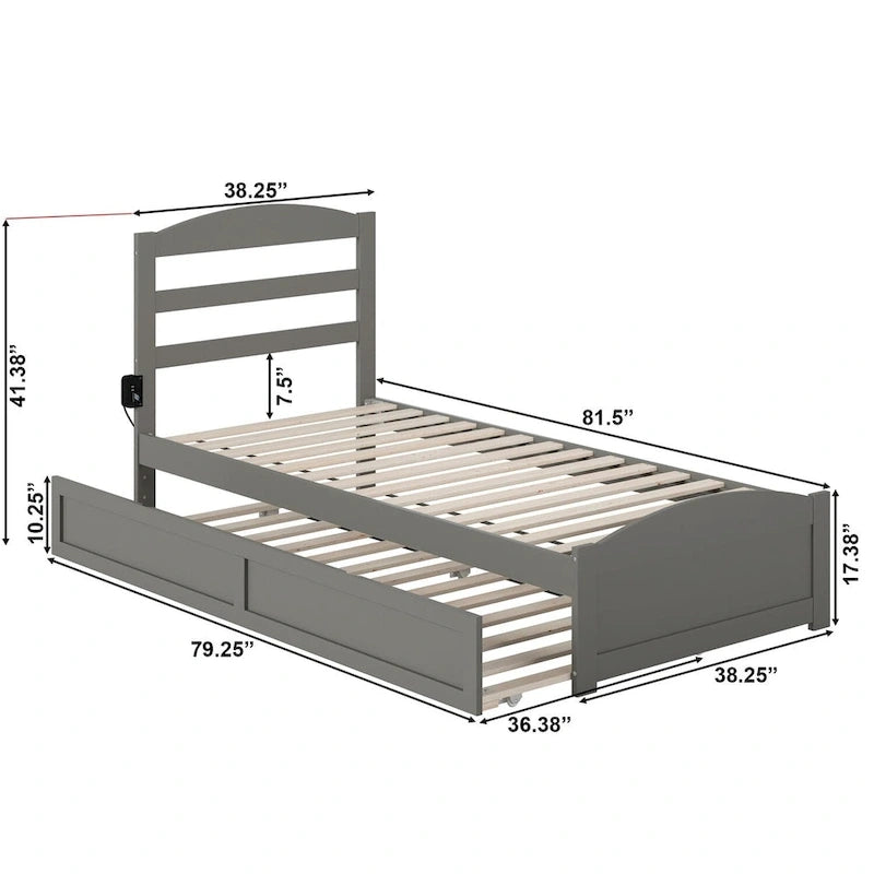 Lit plateforme en bois massif avec pied de lit et lit gigogne double XL