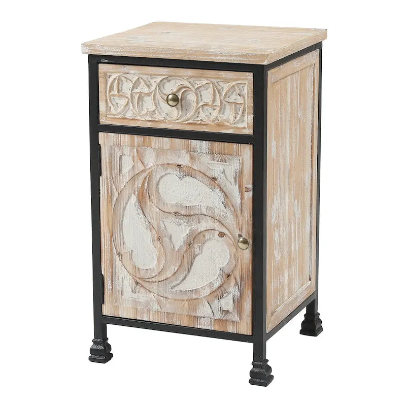 Table de chevet rustique avec tiroir et placard à 1 porte