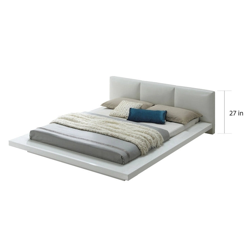 Lit rembourré bas profil blanc lustré