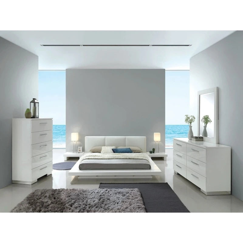 Lit rembourré bas profil blanc lustré