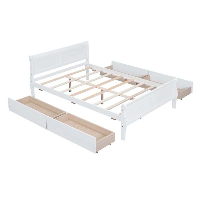 Lit plateforme en bois pleine grandeur avec 4 tiroirs et tête de lit épurée