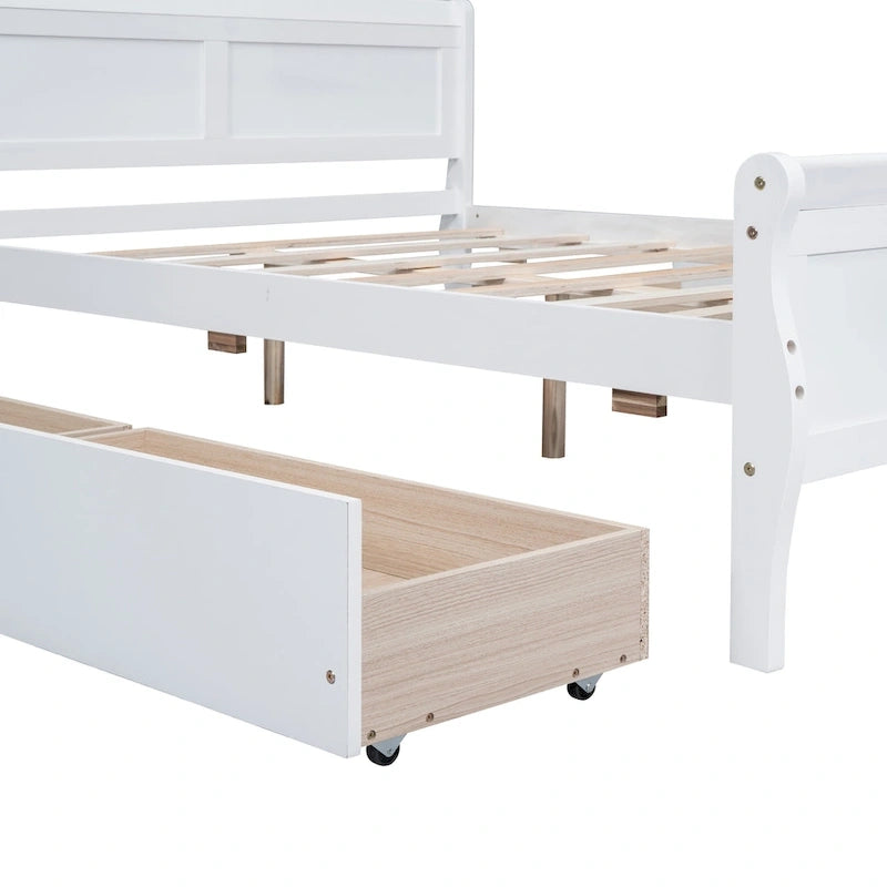 Lit plateforme en bois pleine grandeur avec 4 tiroirs et tête de lit épurée