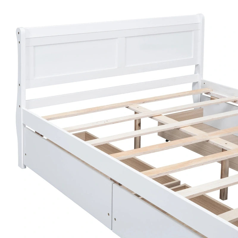 Lit plateforme en bois pleine grandeur avec 4 tiroirs et tête de lit épurée
