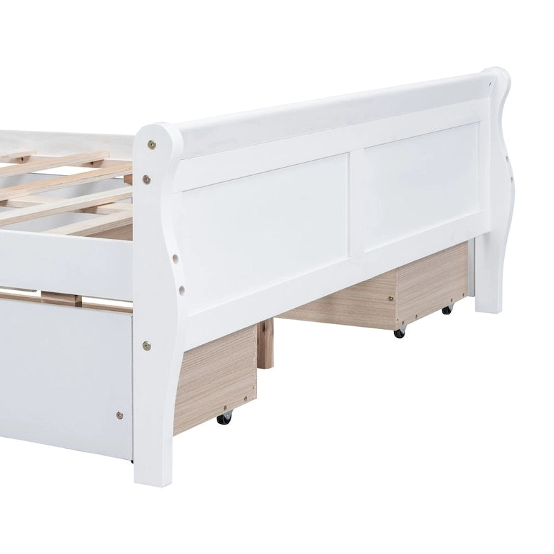 Lit plateforme en bois pleine grandeur avec 4 tiroirs et tête de lit épurée