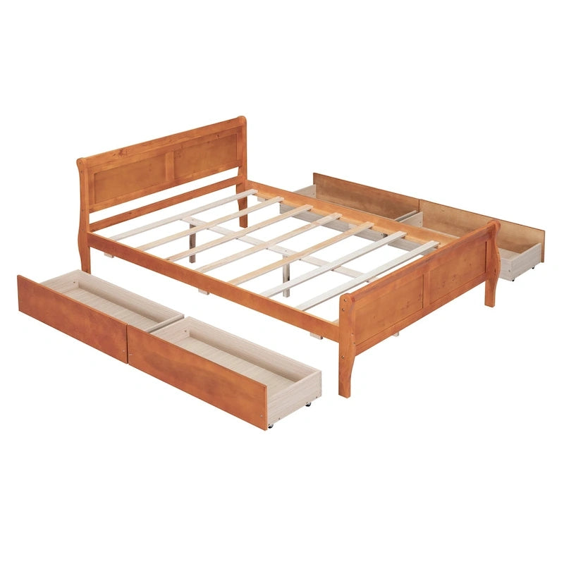 Lit plateforme en bois pleine grandeur avec 4 tiroirs et tête de lit épurée