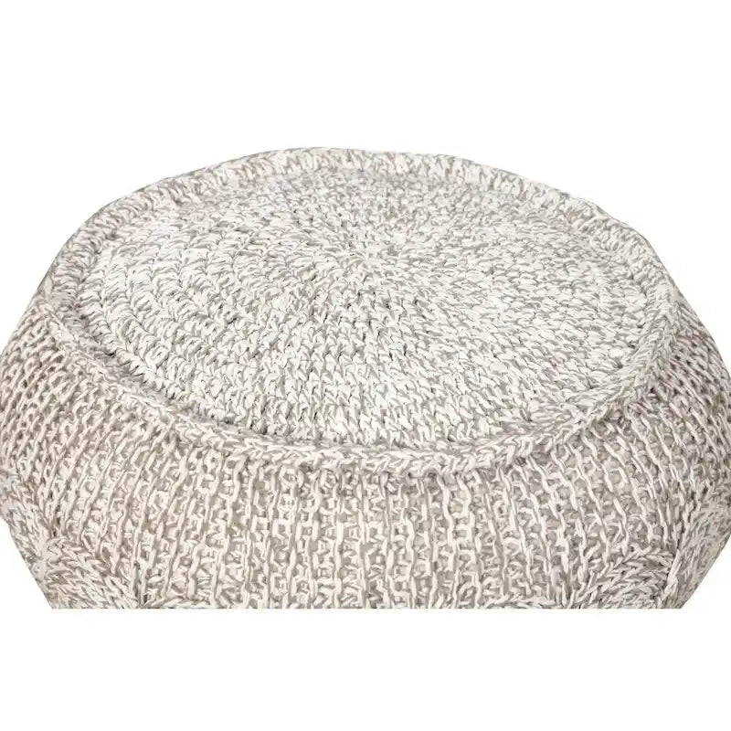 Pouf ottoman tricoté en câble naturel chiné