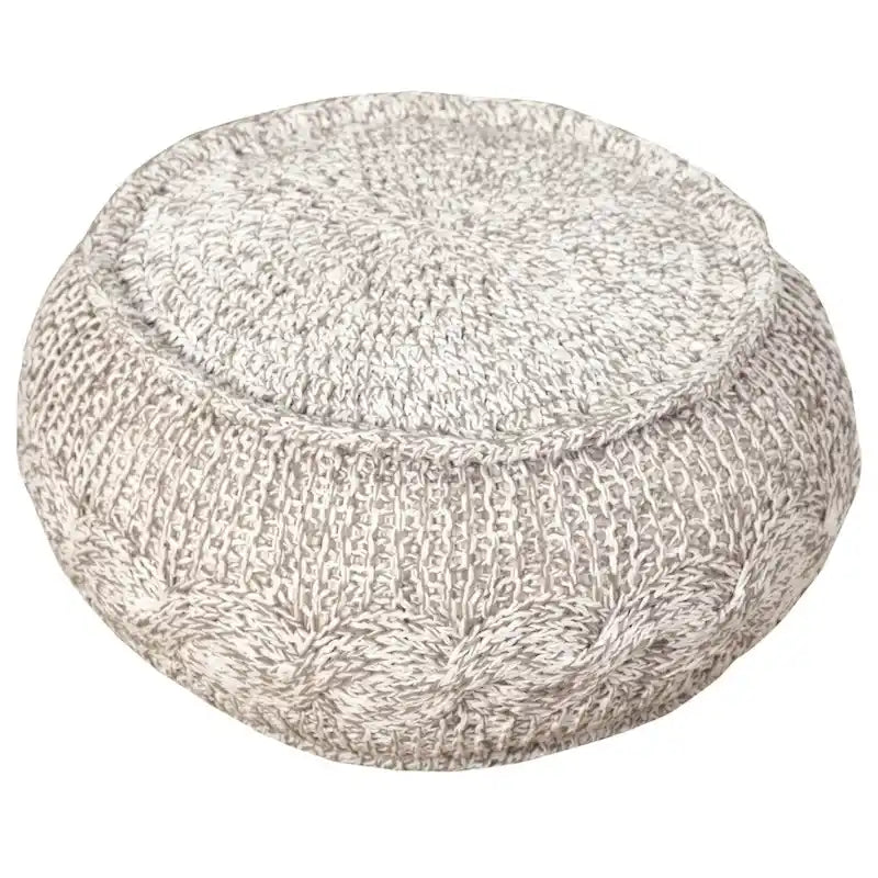 Pouf ottoman tricoté en câble naturel chiné