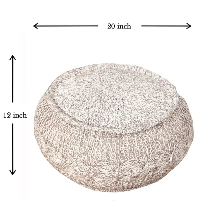 Pouf ottoman tricoté en câble naturel chiné