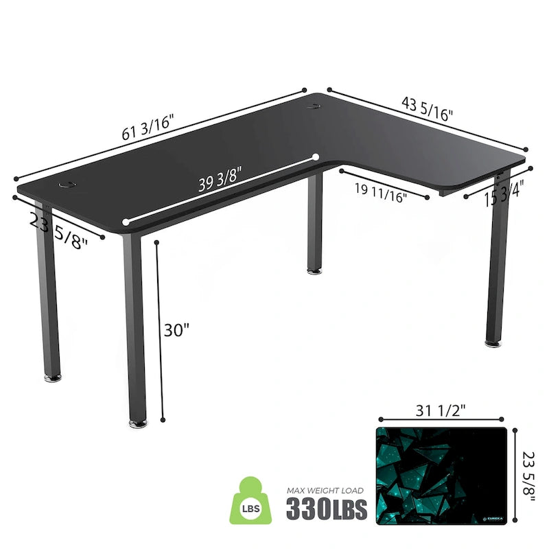 Grand bureau d'angle pour télétravail en L, avec tapis de souris