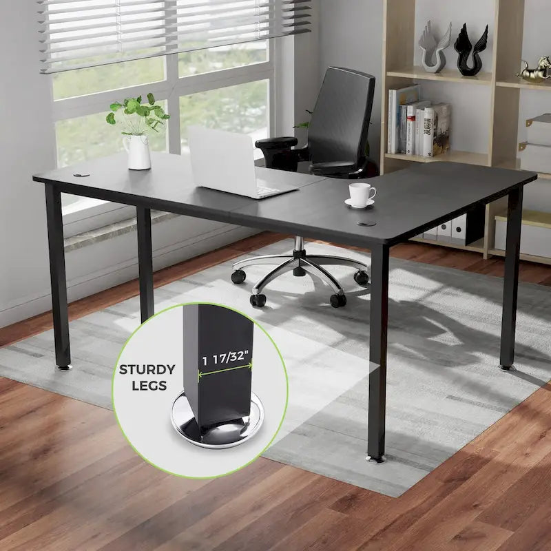 Grand bureau d'angle pour télétravail en L, avec tapis de souris
