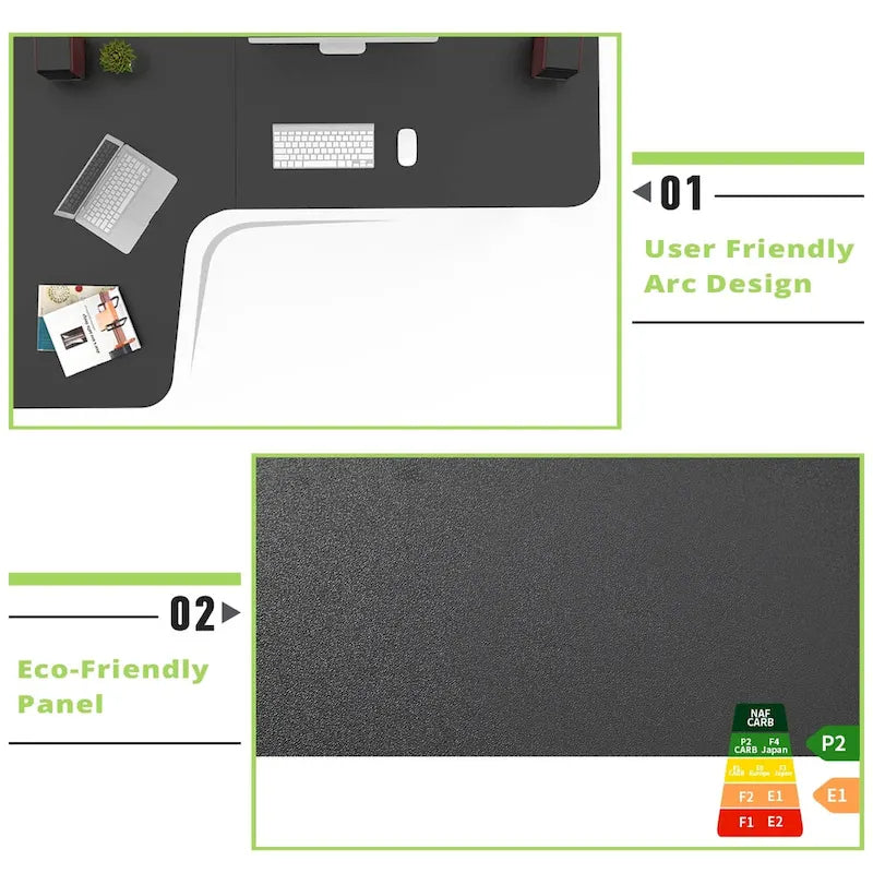 Grand bureau d'angle pour télétravail en L, avec tapis de souris