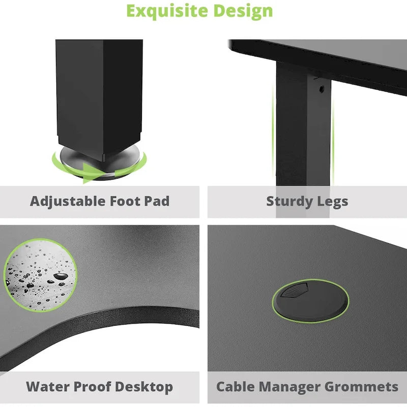 Grand bureau d'angle pour télétravail en L, avec tapis de souris