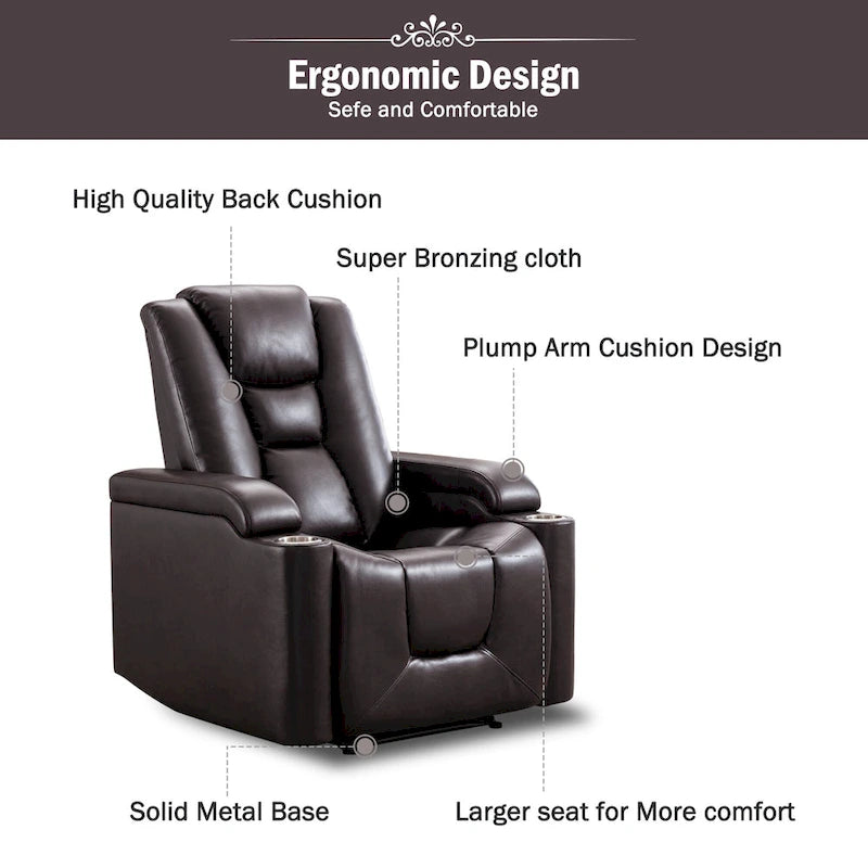 Fauteuil inclinable électrique en cuir pour cinéma maison, doux