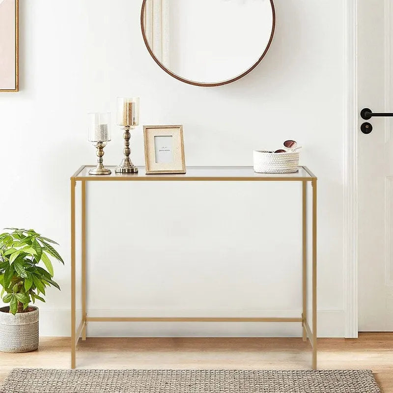 Console de table d'entrée moderne avec plateau en verre, cadre doré 39,4 po