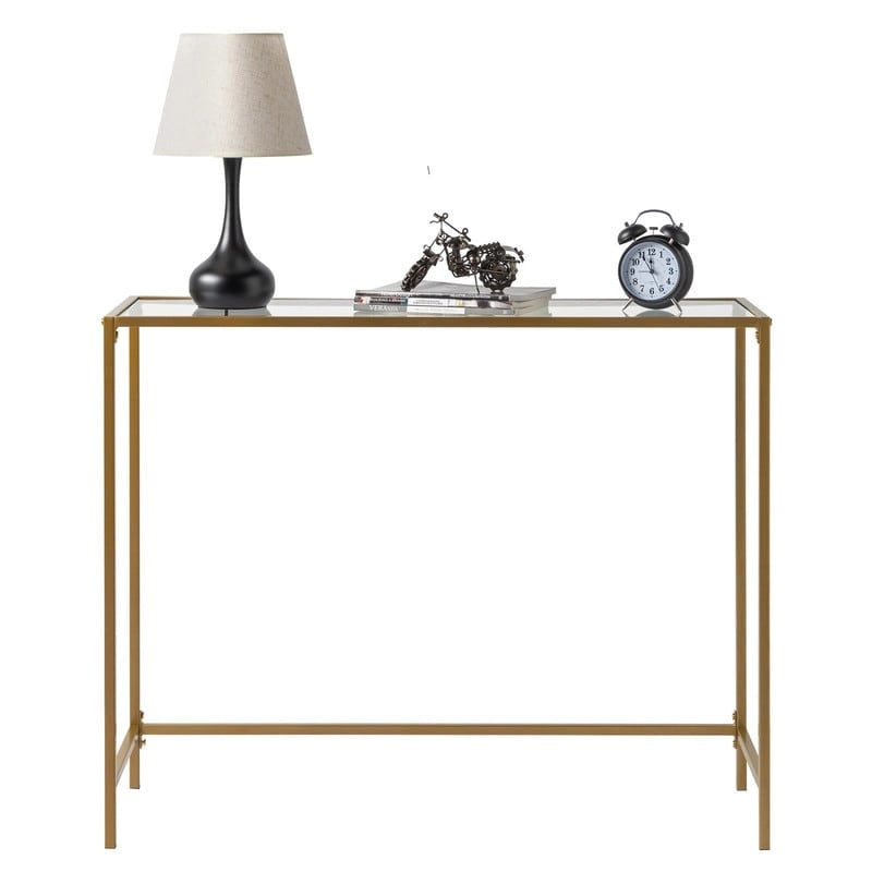 Console de table d'entrée moderne avec plateau en verre, cadre doré 39,4 po