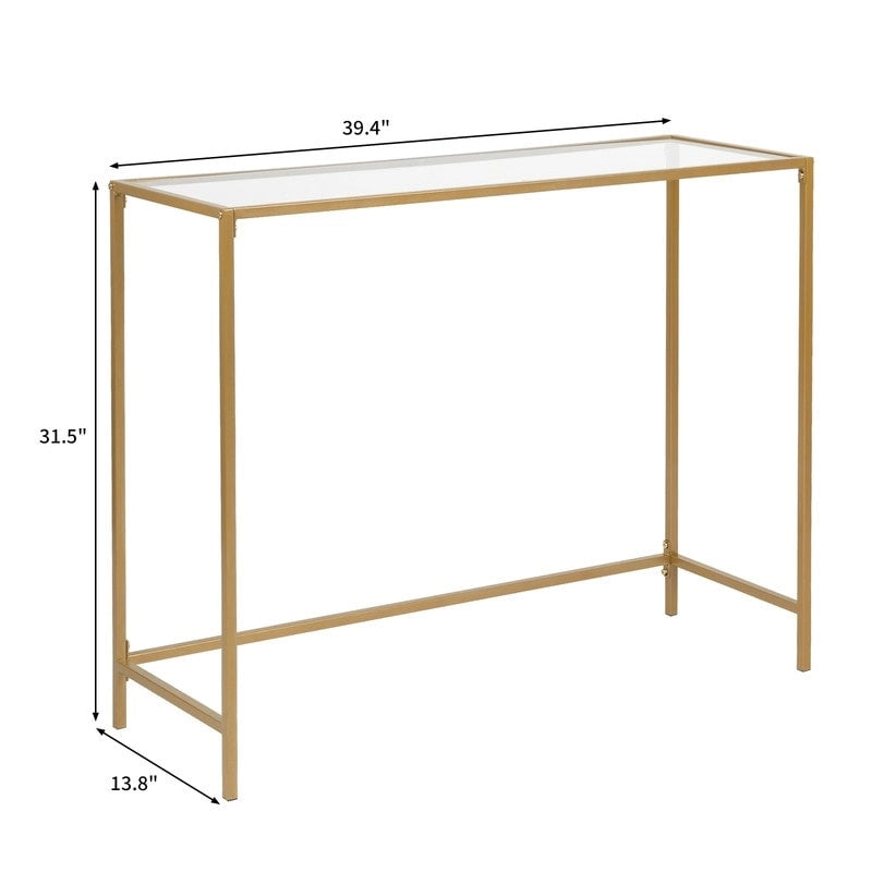 Console de table d'entrée moderne avec plateau en verre, cadre doré 39,4 po