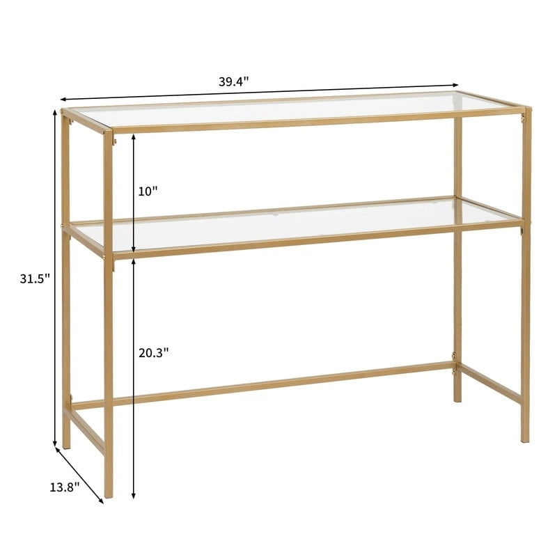 Console de table d'entrée moderne avec plateau en verre, cadre doré 39,4 po