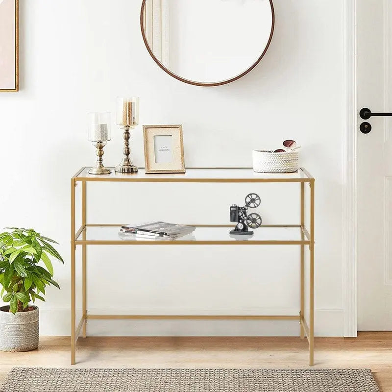 Console de table d'entrée moderne avec plateau en verre, cadre doré 39,4 po