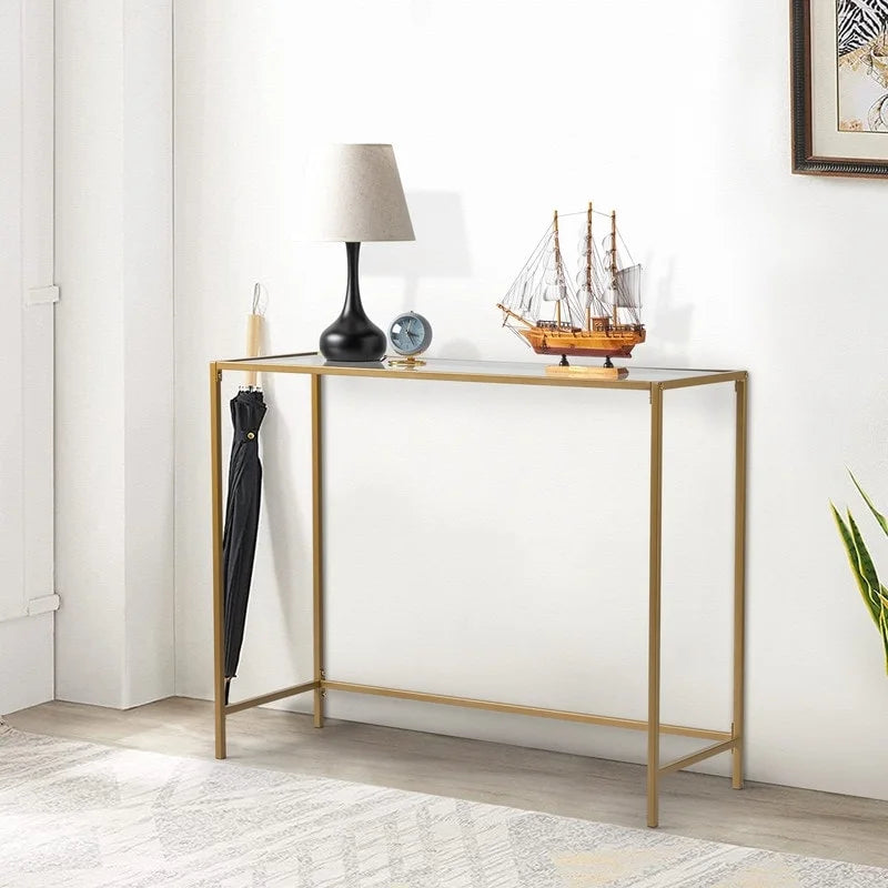 Console de table d'entrée moderne avec plateau en verre, cadre doré 39,4 po