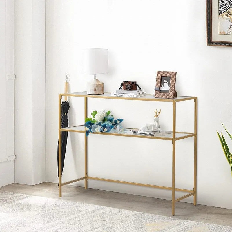 Console de table d'entrée moderne avec plateau en verre, cadre doré 39,4 po