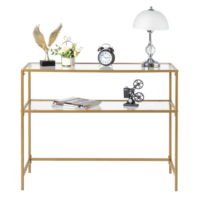 Console de table d'entrée moderne avec plateau en verre, cadre doré 39,4 po