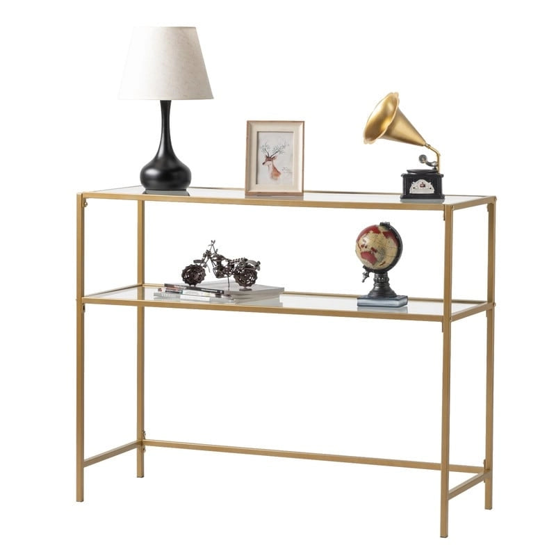 Console de table d'entrée moderne avec plateau en verre, cadre doré 39,4 po