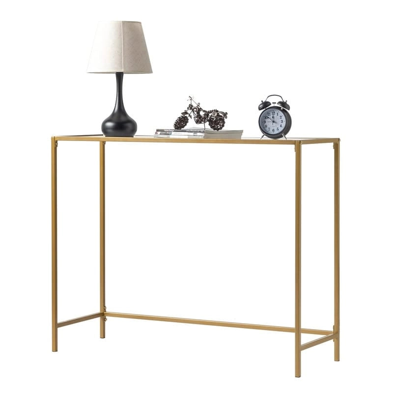 Console de table d'entrée moderne avec plateau en verre, cadre doré 39,4 po