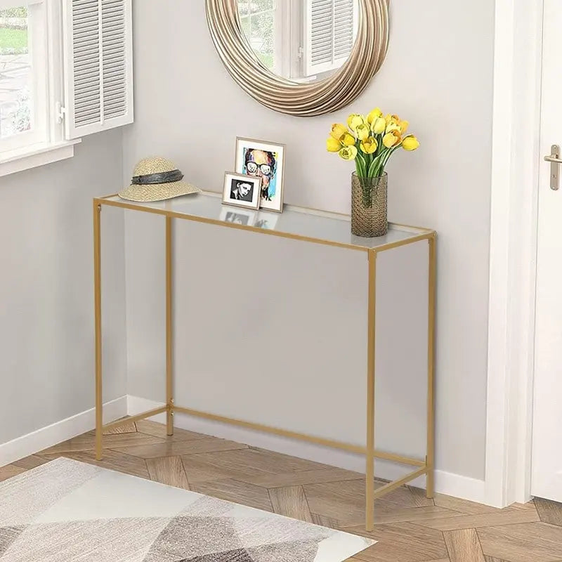 Console de table d'entrée moderne avec plateau en verre, cadre doré 39,4 po