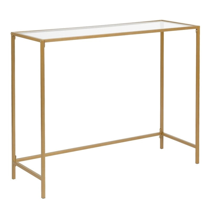 Console de table d'entrée moderne avec plateau en verre, cadre doré 39,4 po