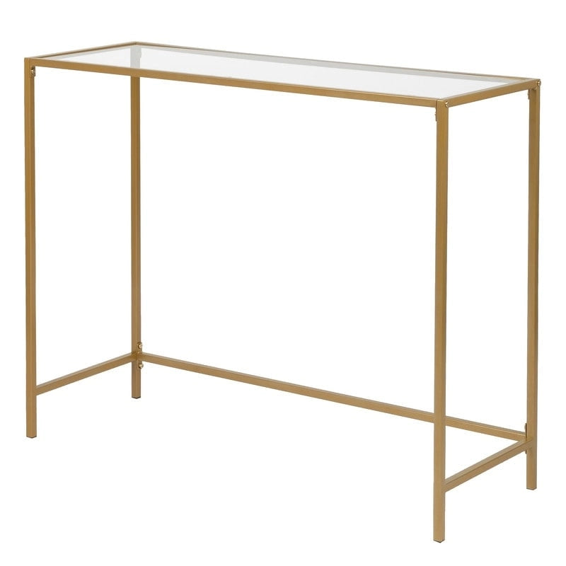 Console de table d'entrée moderne avec plateau en verre, cadre doré 39,4 po