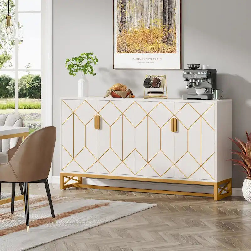 Buffet de rangement moderne à 4 portes avec étagère réglable