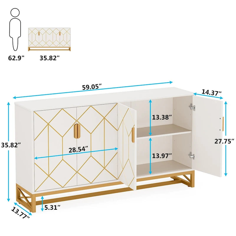 Buffet de rangement moderne à 4 portes avec étagère réglable