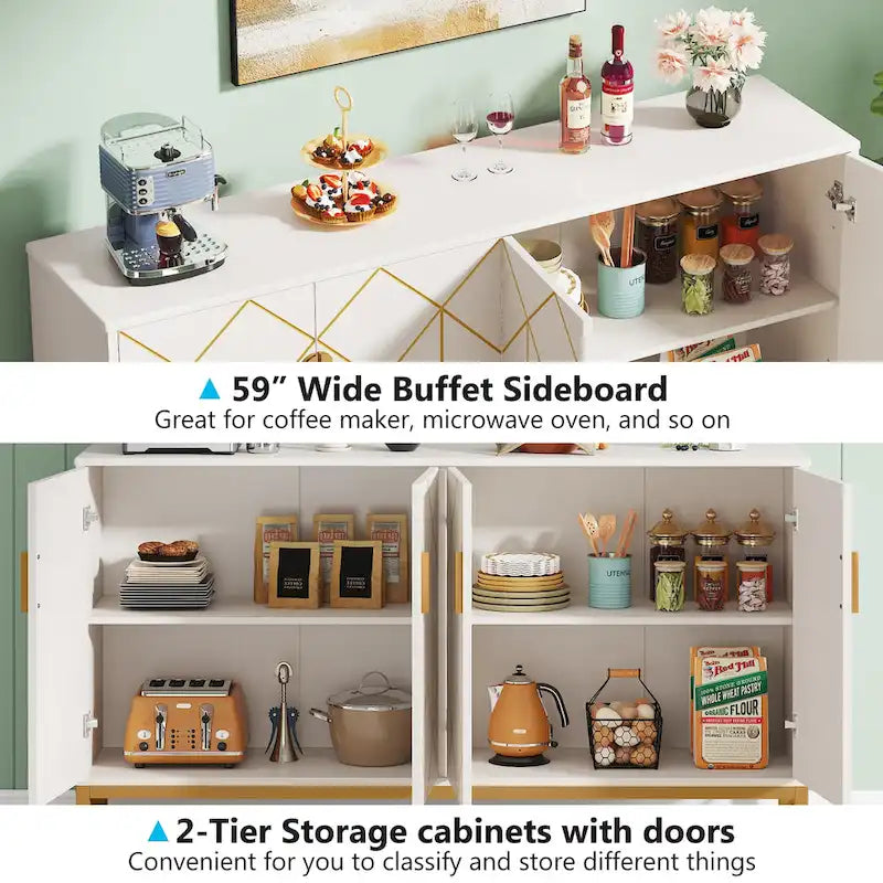 Buffet de rangement moderne à 4 portes avec étagère réglable