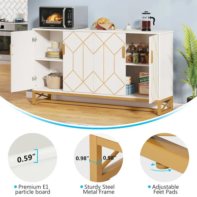 Buffet de rangement moderne à 4 portes avec étagère réglable
