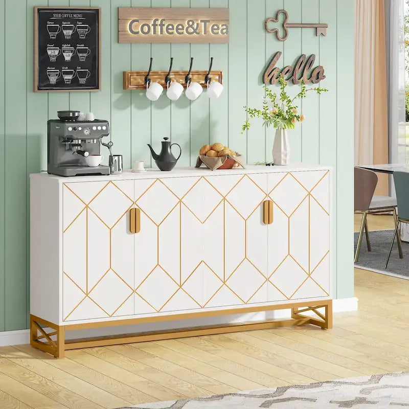 Buffet de rangement moderne à 4 portes avec étagère réglable