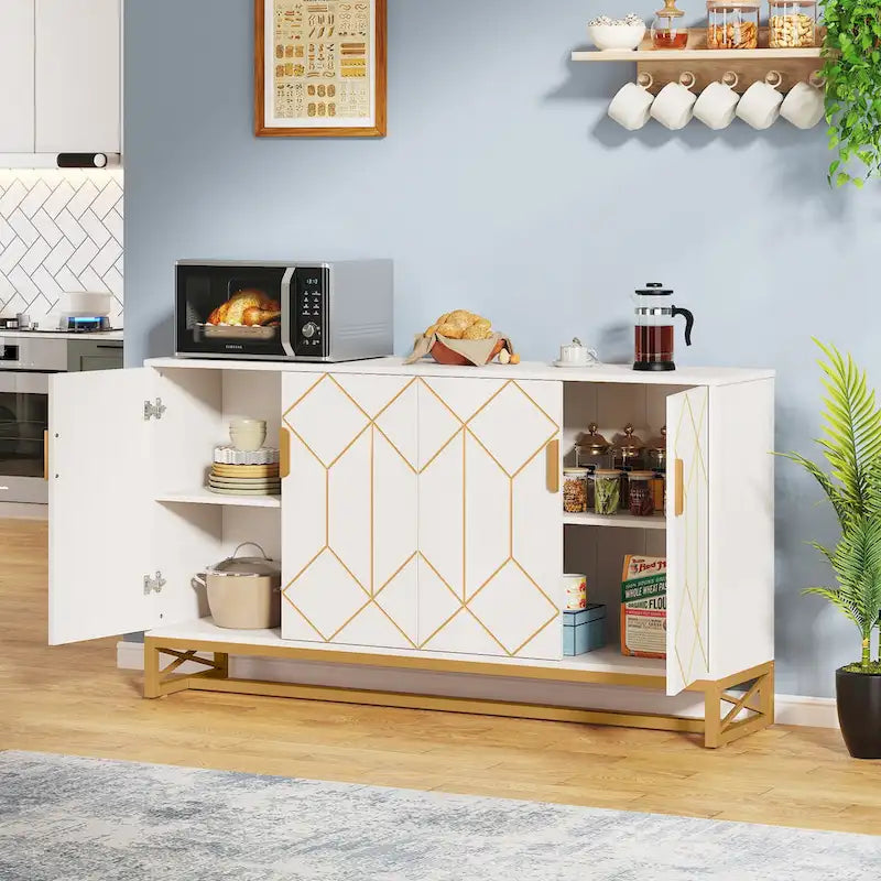 Buffet de rangement moderne à 4 portes avec étagère réglable