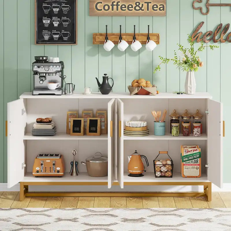 Buffet de rangement moderne à 4 portes avec étagère réglable