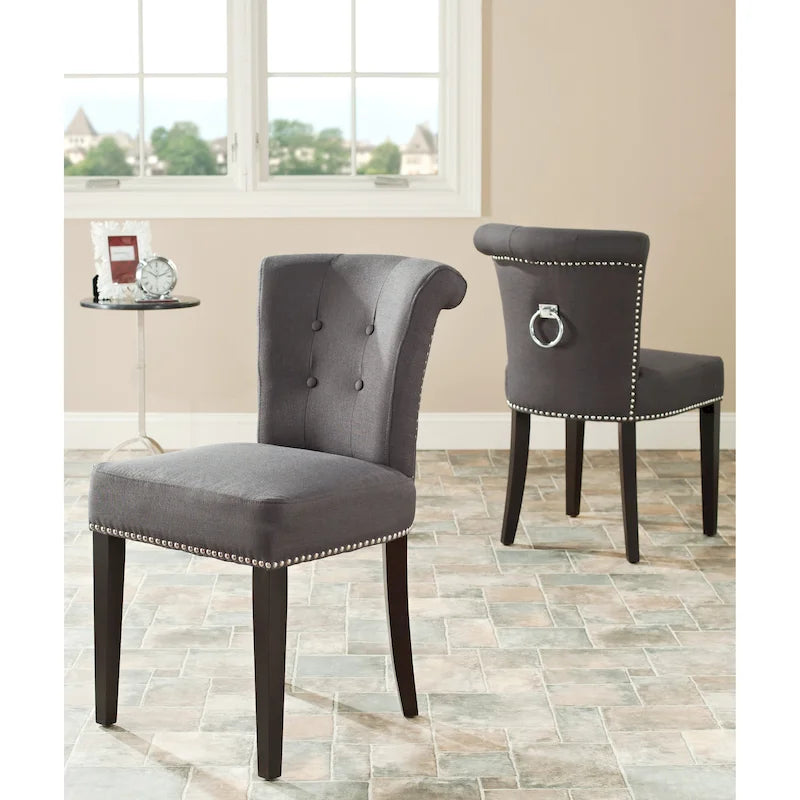 Chaise de salle à manger en tissu anthracite avec des pieds finition espresso