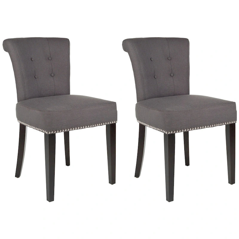 Chaise de salle à manger en tissu anthracite avec des pieds finition espresso