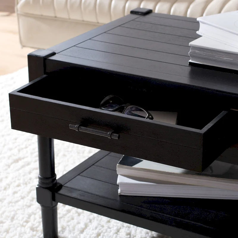 Table basse avec étagère inférieure et 2 tiroirs