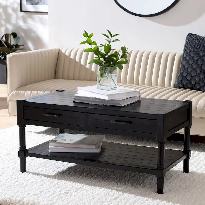 Table basse avec étagère inférieure et 2 tiroirs