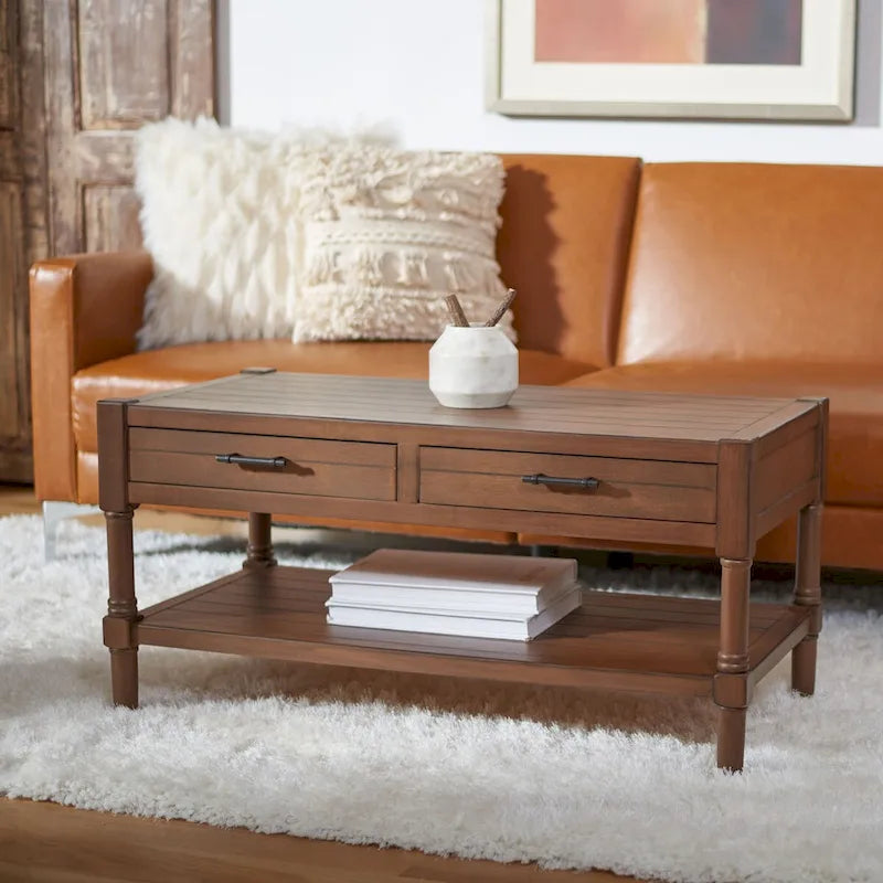 Table basse avec étagère inférieure et 2 tiroirs
