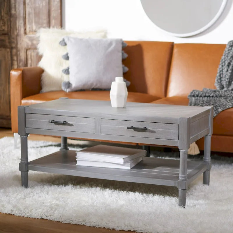 Table basse avec étagère inférieure et 2 tiroirs