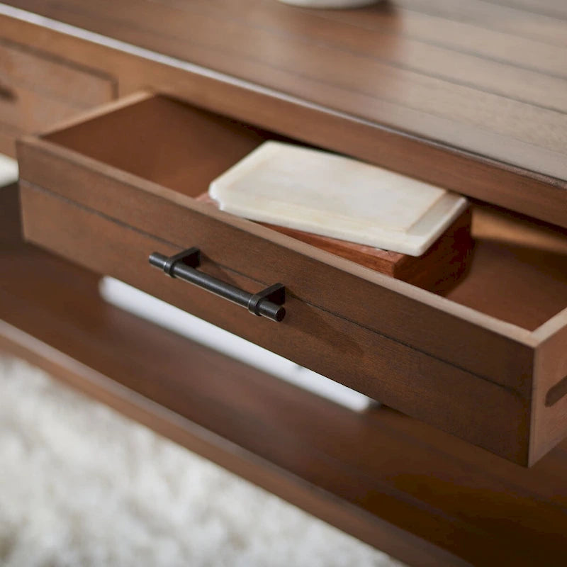 Table basse avec étagère inférieure et 2 tiroirs