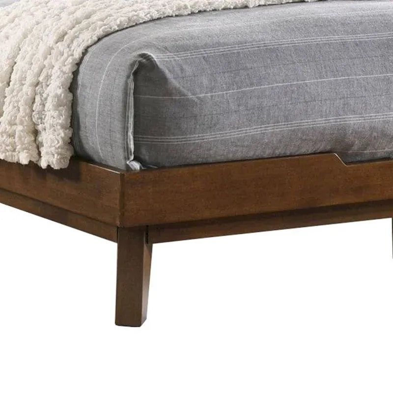 Lit Queen, tête de lit haute à motif chevrons, en bois massif couleur noyer