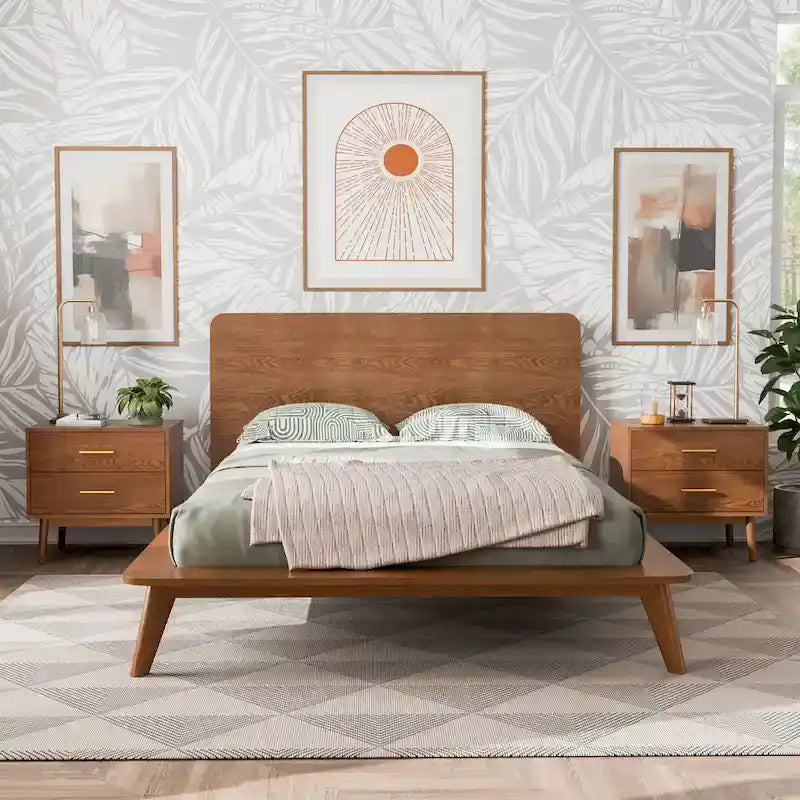 Lit plate-forme bas en bois de style Mid-century