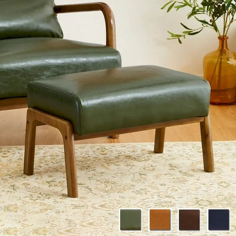 Tabouret d'appoint en similicuir avec pieds en hévéa de couleur noyer