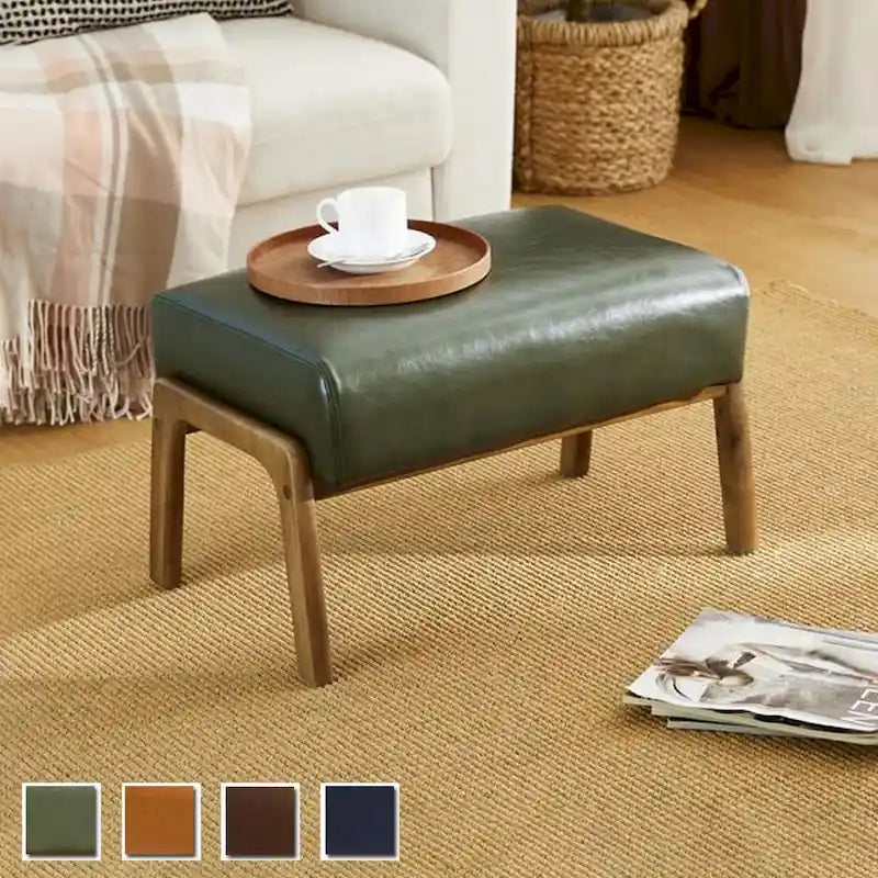 Tabouret d'appoint en similicuir avec pieds en hévéa de couleur noyer